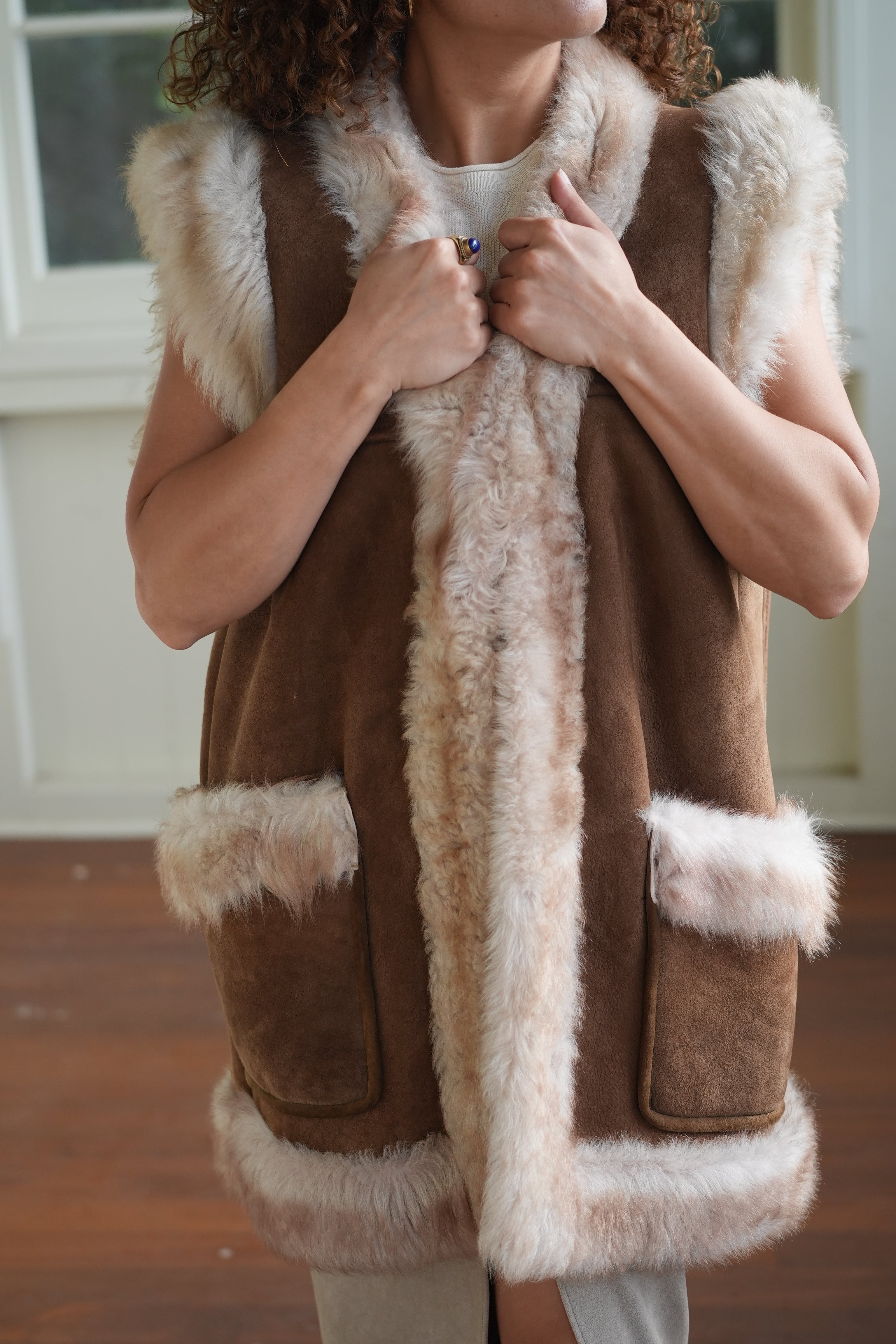 Authentic, oversize Afghan sheepskin waistcoat from Nastaran