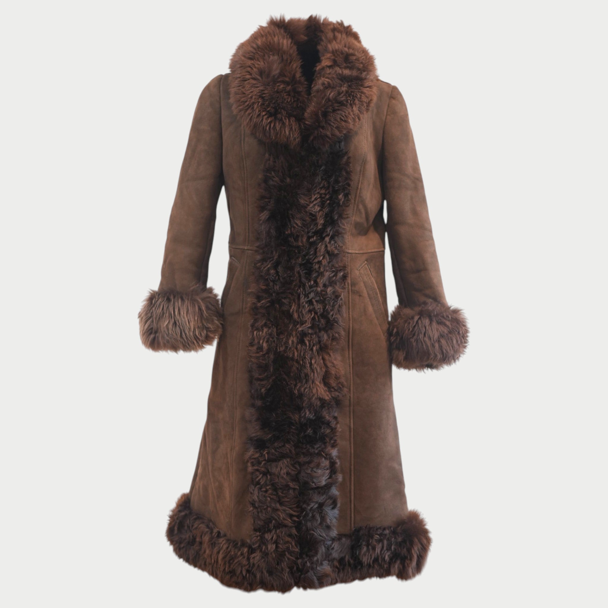 Authentic sheepskin Afghan coat in chocolate brown - Nastaran