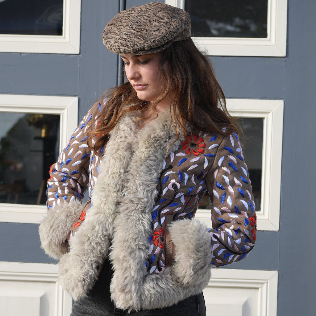 Floral hand embroidered sheepskin jacket furr - Nastaran 