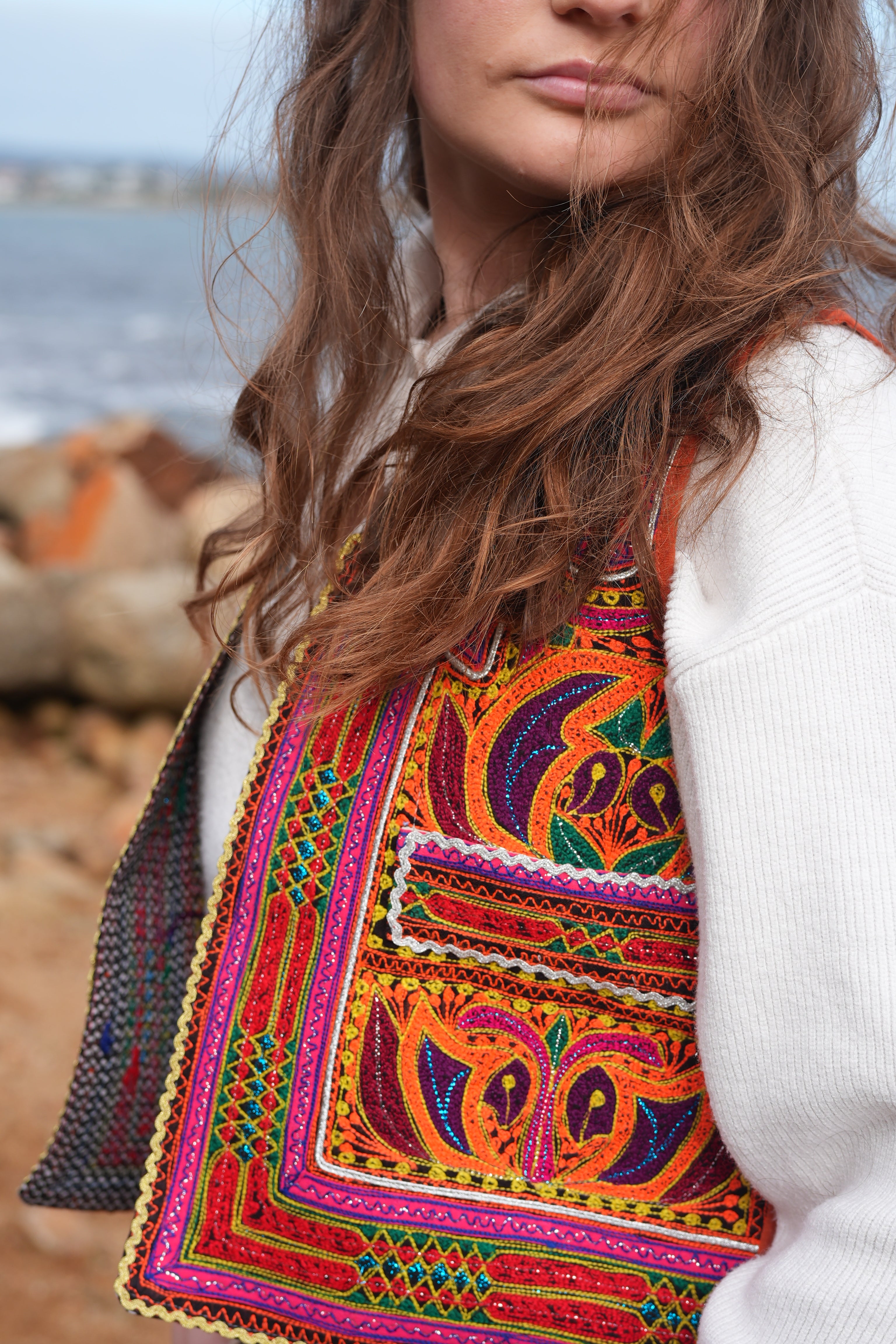 Artisanal hand embroidered womens waistcoat Afghanistan 