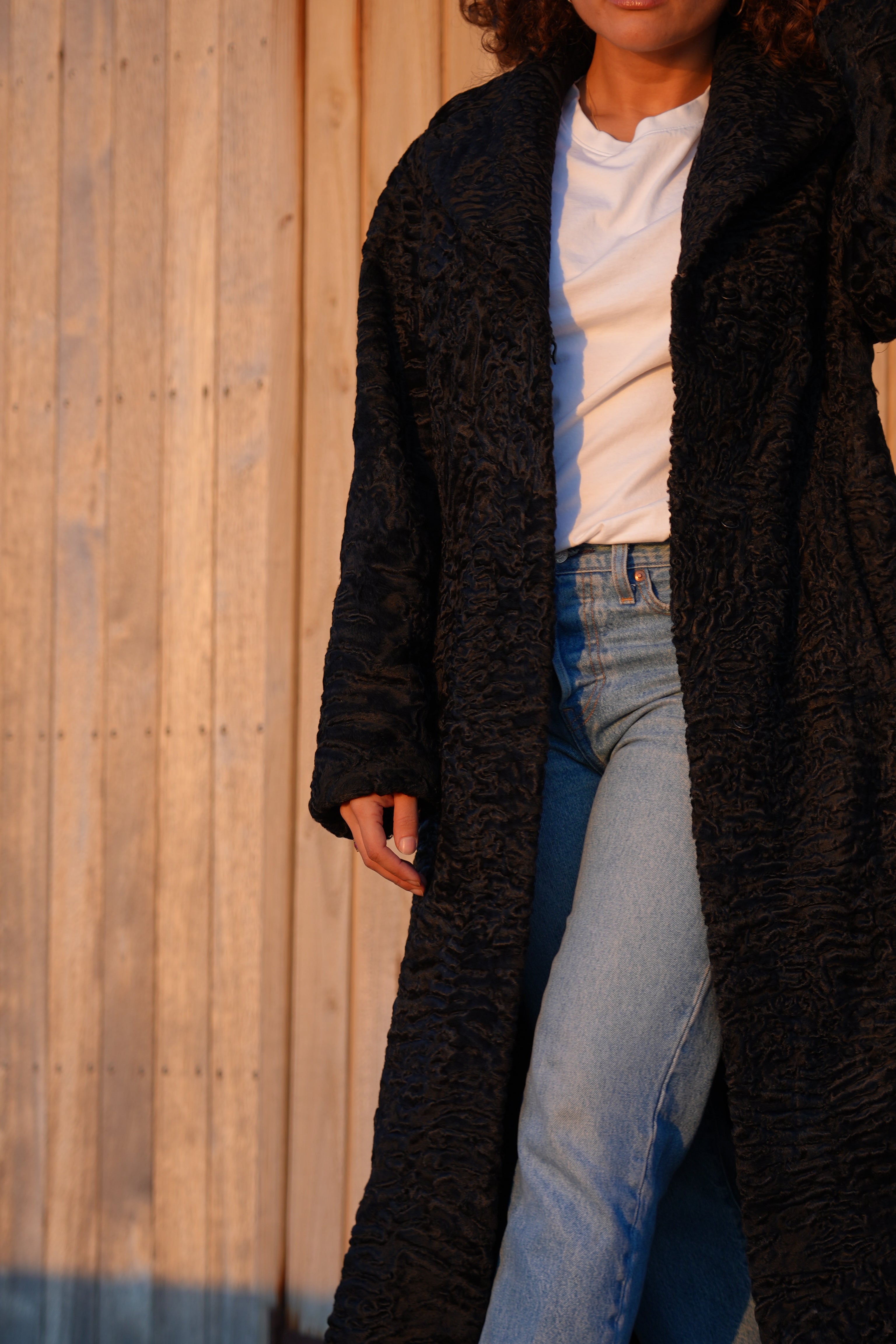 Black long karakul coat 