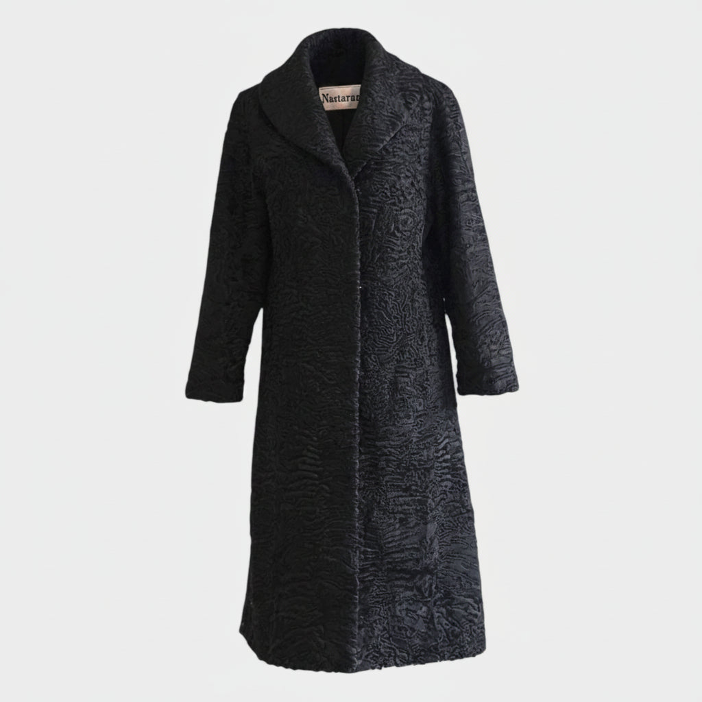 Long black authentic karakul coat - handmade in Afghanistan