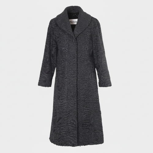 Midnight black long womens karakul coat 