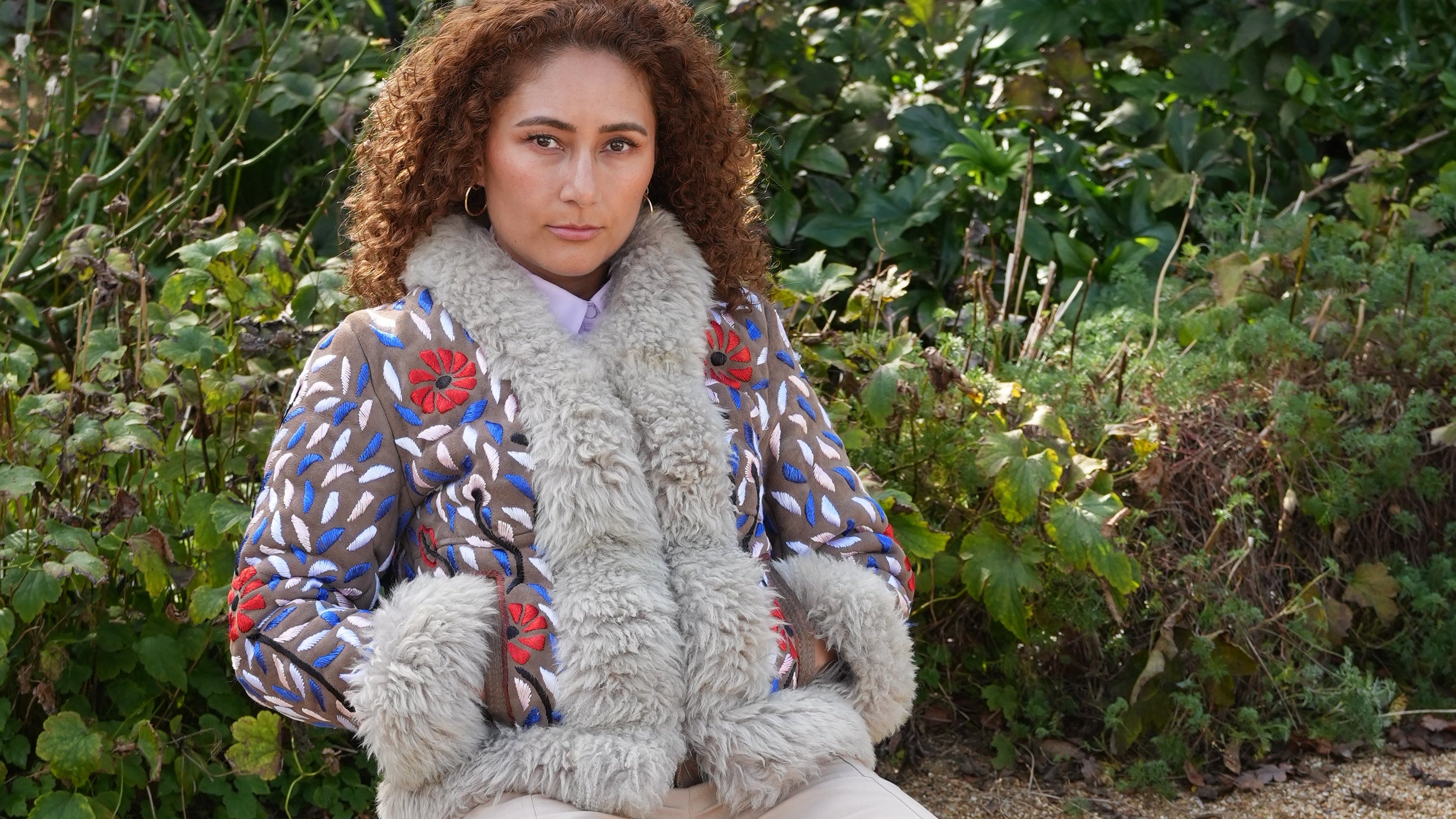 Nila hand embroidered floral sheepskin Afghan waistcoat 