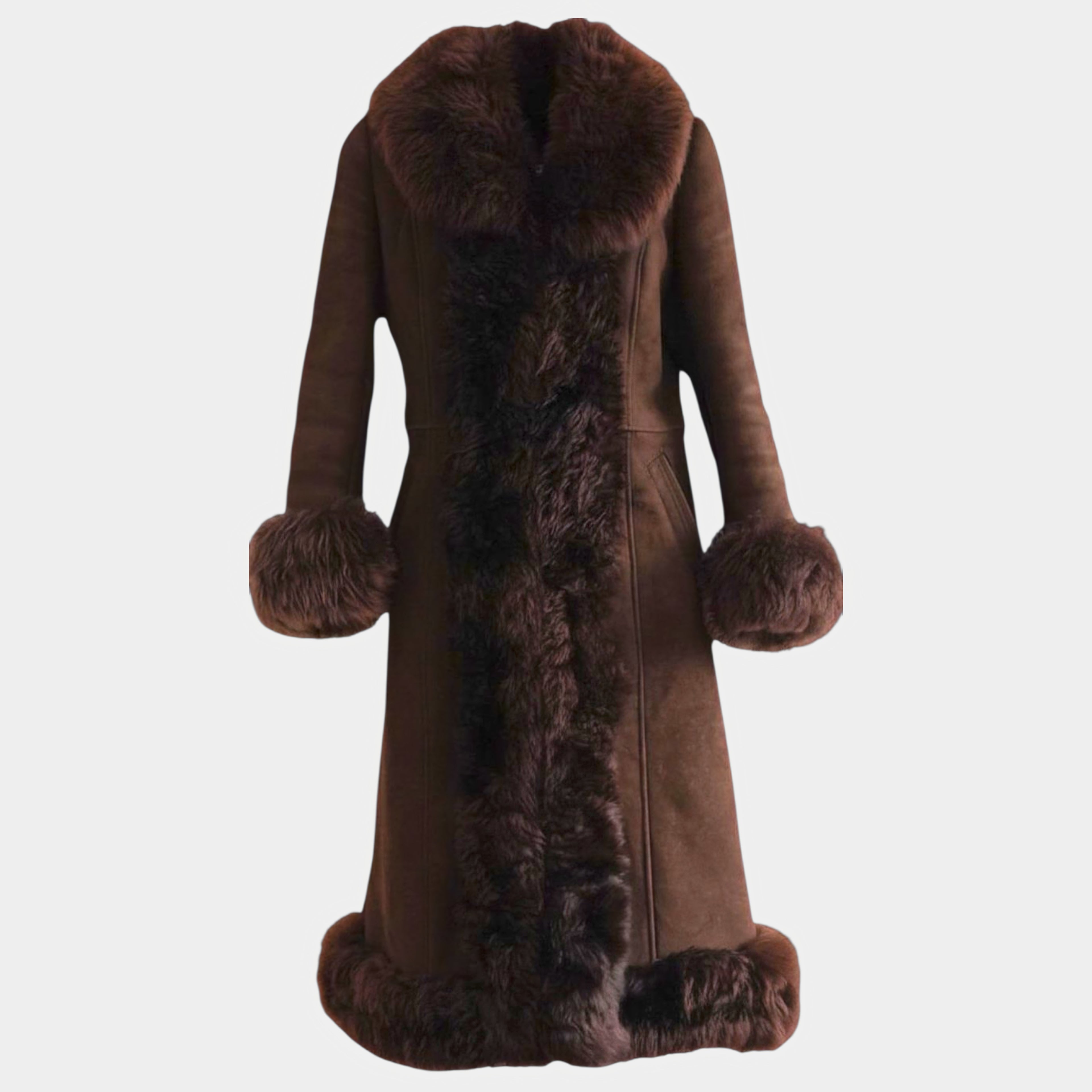 Authentic sheepskin Afghan coat in chocolate brown - Nastaran