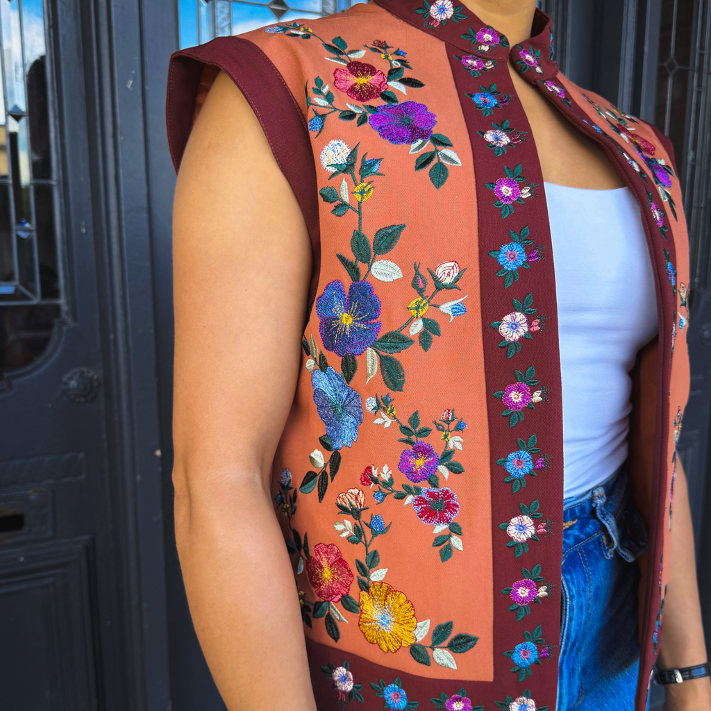 Nasrin wild rose floral embroidered womens waistcoat - Nastaran